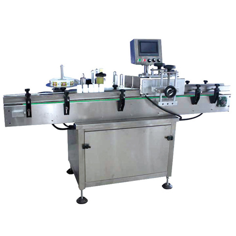 Masyvi produktyvumo rotacinio tipo OPP etikečių klijavimo mašina skirtingo dydžio apvaliems plokščiams naminių gyvūnėlių PP HDPE buteliams 
